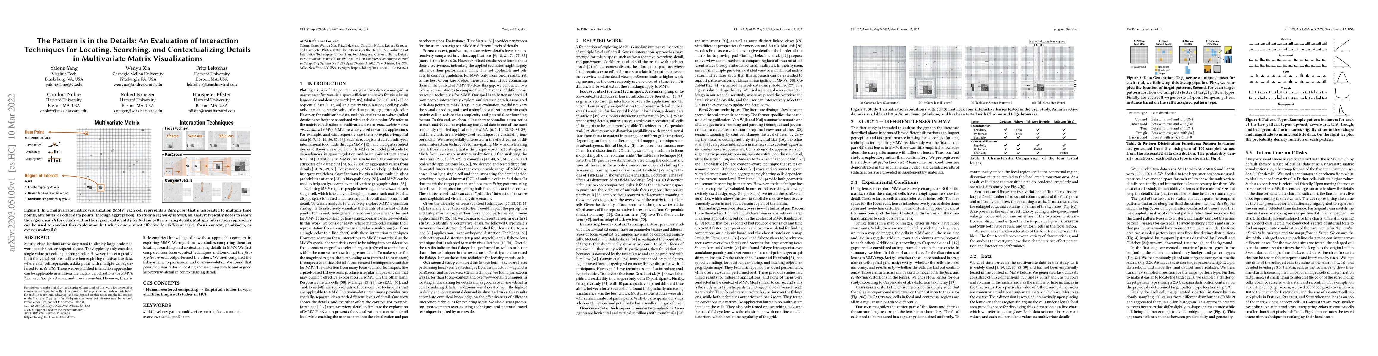 Thumbnail for The Pattern is in the Details: An Evaluation of Interaction Techniques
  for Locating, Searching, and Contextualizing Details in Multivariate Matrix
  Visualizations