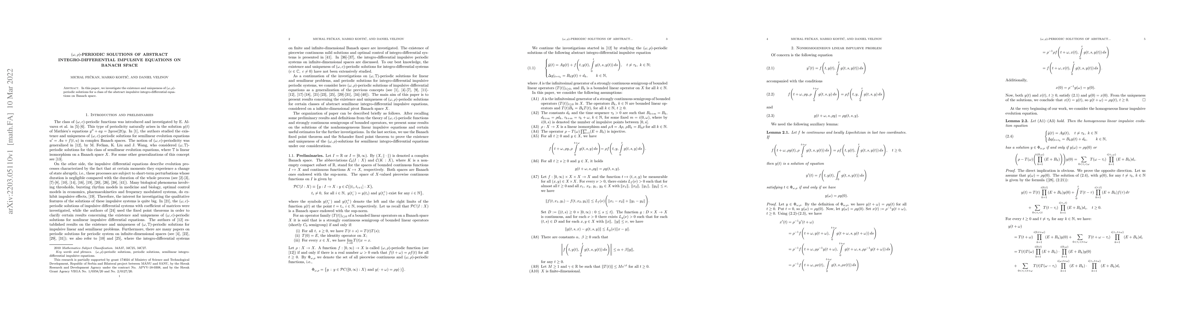 Thumbnail for $(\omega,{\rho})$-Periodic solutions of abstract integro-differential
  impulsive equations on Banach space