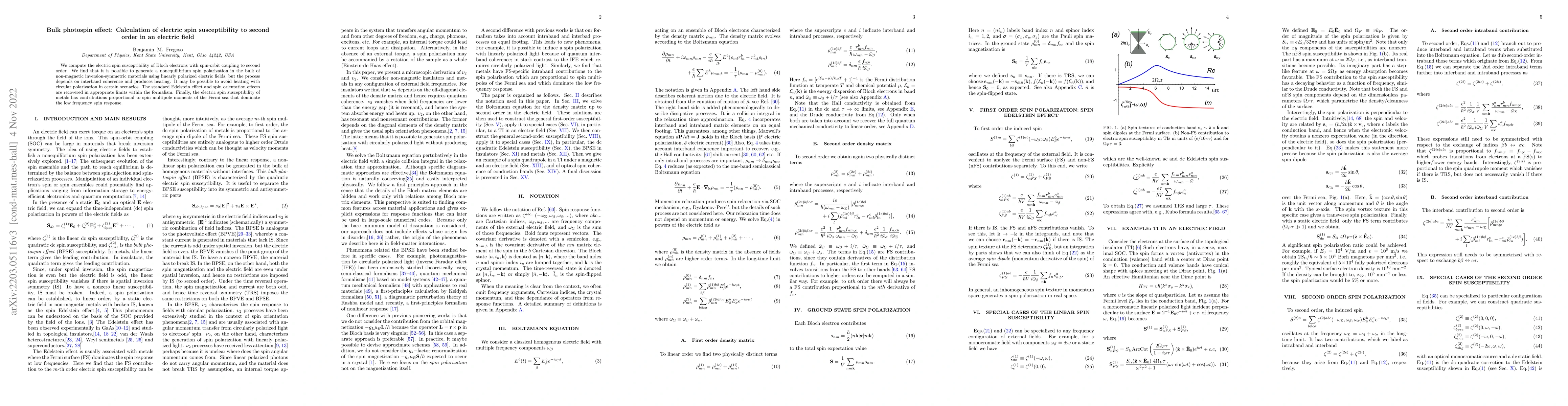 Thumbnail for Bulk photospin effect: Calculation of electric spin susceptibility to
  second order in an electric field