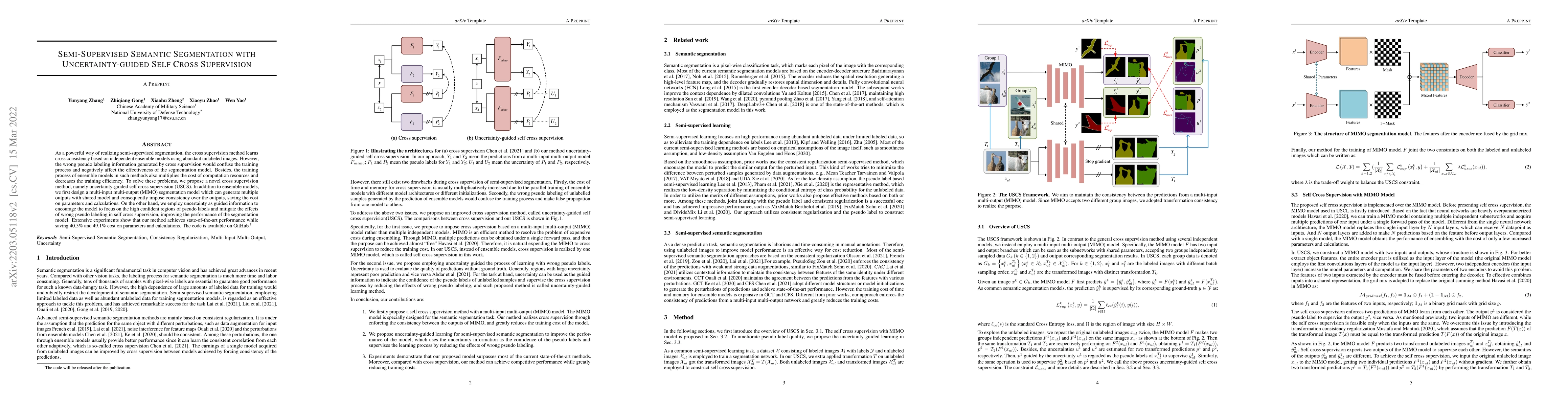 Thumbnail for Semi-supervision semantic segmentation with uncertainty-guided self
  cross supervision