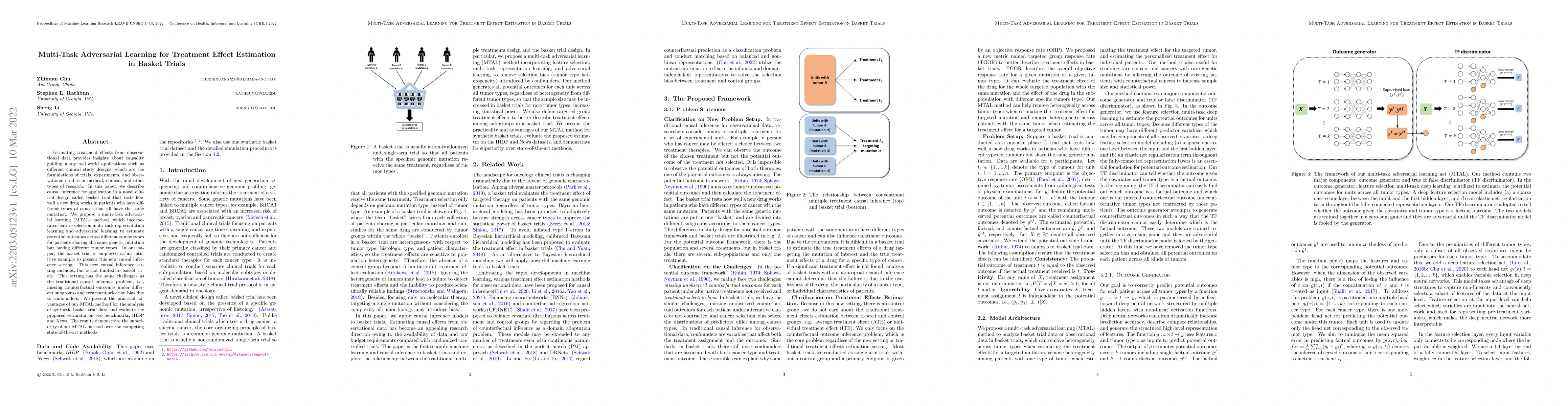 Thumbnail for Multi-Task Adversarial Learning for Treatment Effect Estimation in
  Basket Trials