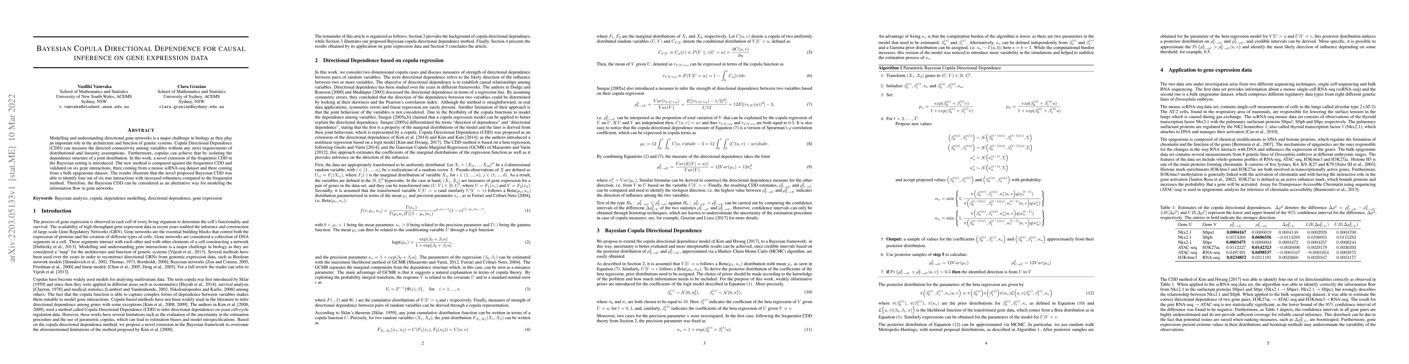 Thumbnail for Bayesian Copula Directional Dependence for causal inference on gene
  expression data