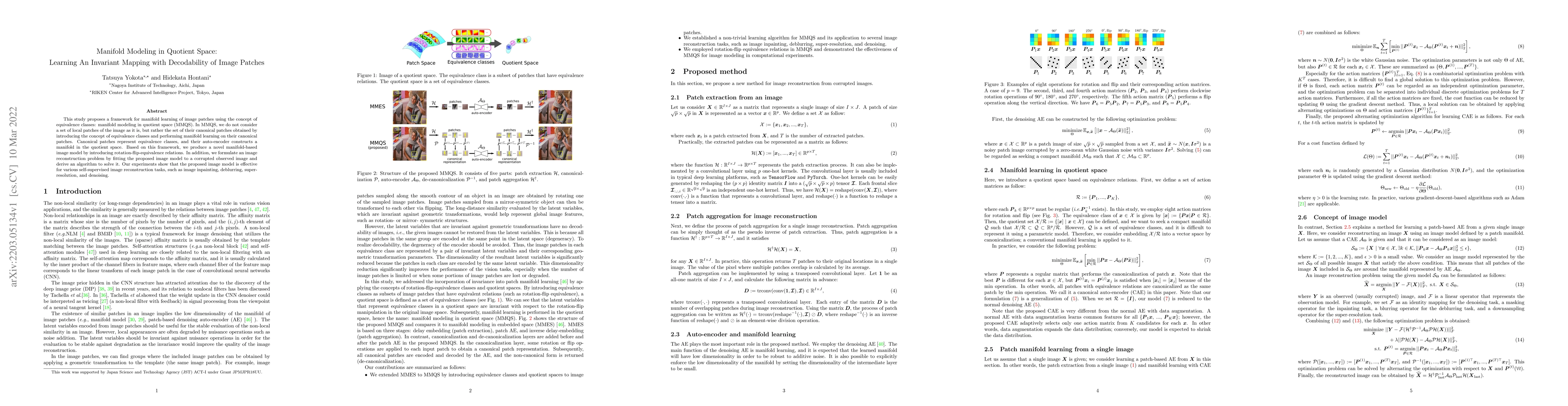 Thumbnail for Manifold Modeling in Quotient Space: Learning An Invariant Mapping with
  Decodability of Image Patches