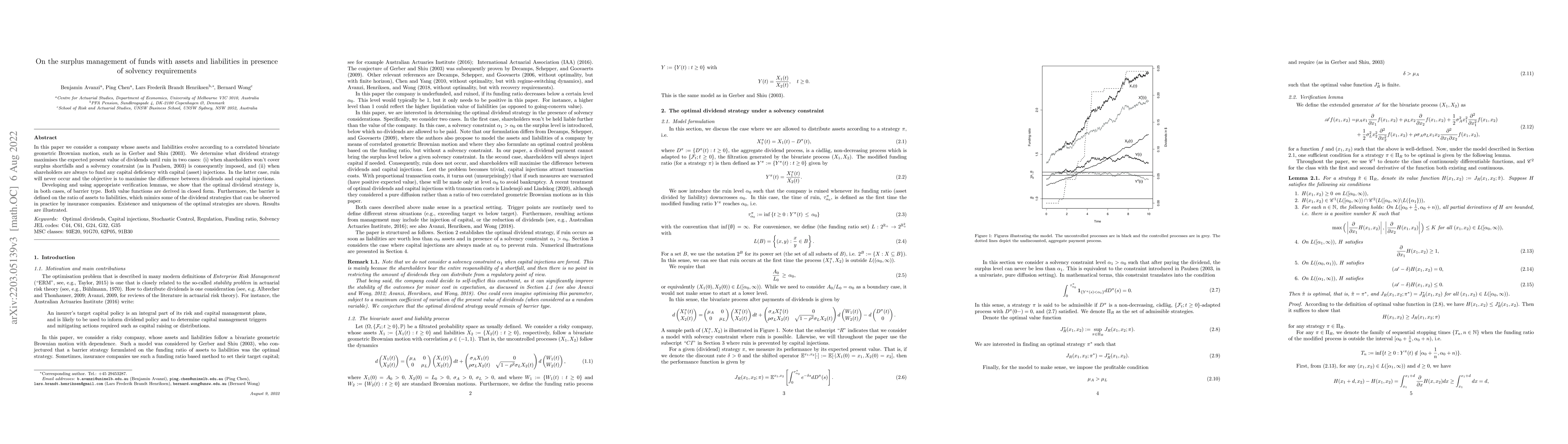 Thumbnail for On the surplus management of funds with assets and liabilities in
  presence of solvency requirements