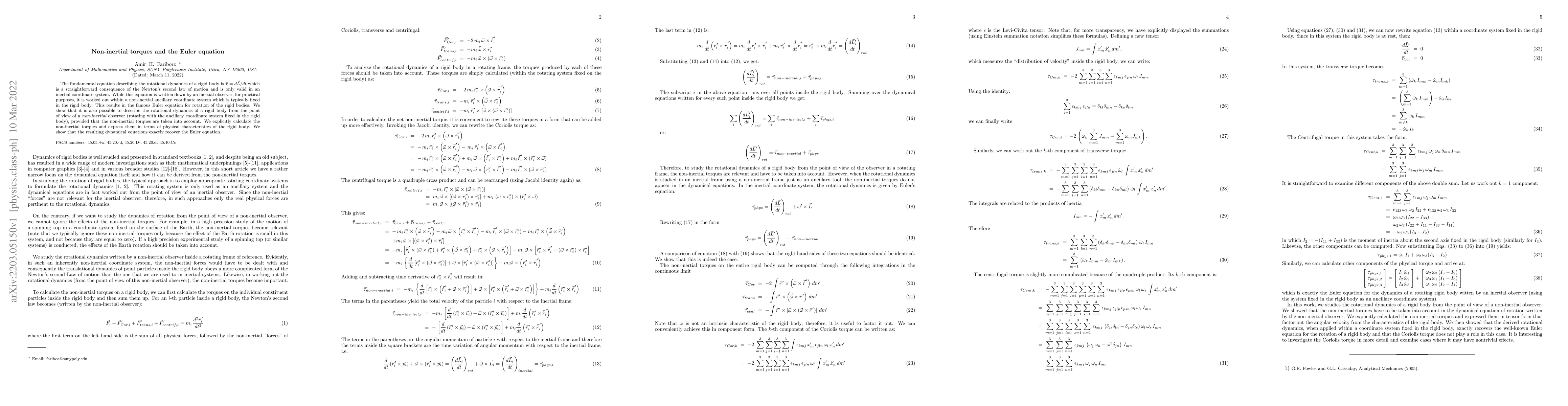 Thumbnail for Non-inertial torques and the Euler equation