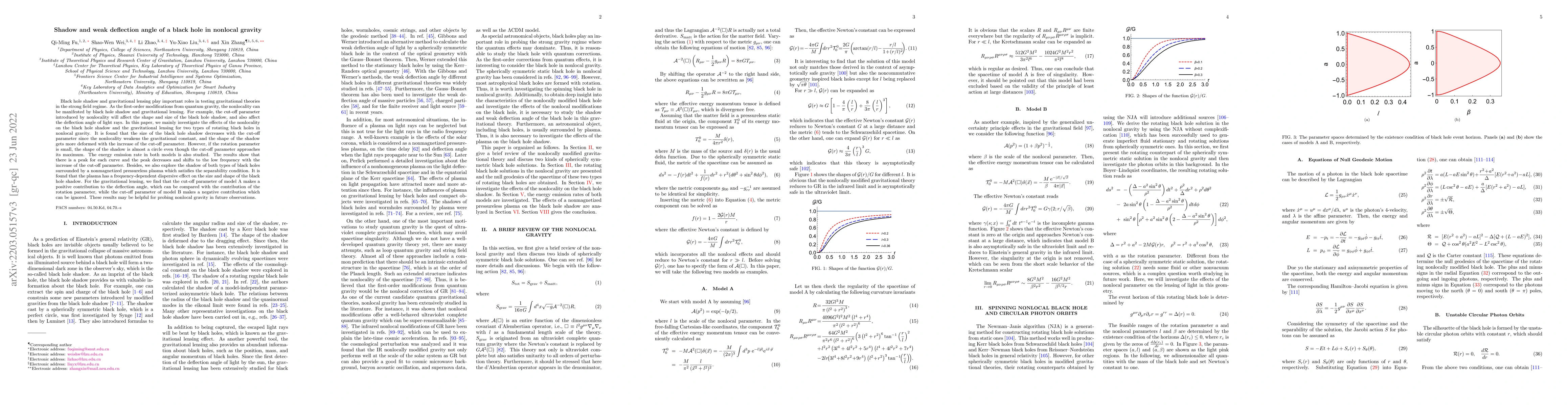 Thumbnail for Shadow and weak deflection angle of a black hole in nonlocal gravity