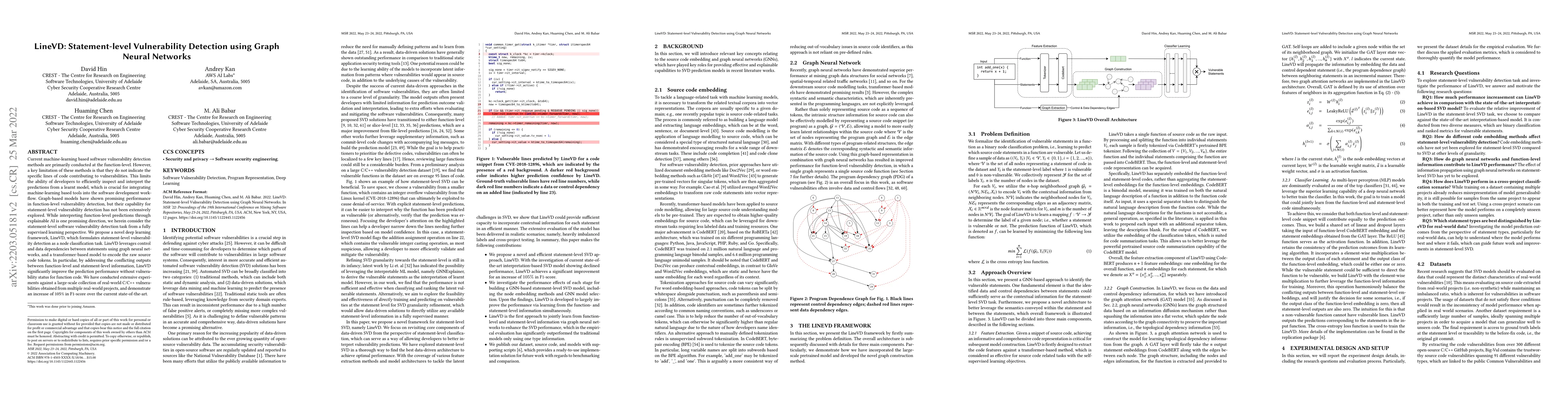 Thumbnail for LineVD: Statement-level Vulnerability Detection using Graph Neural
  Networks