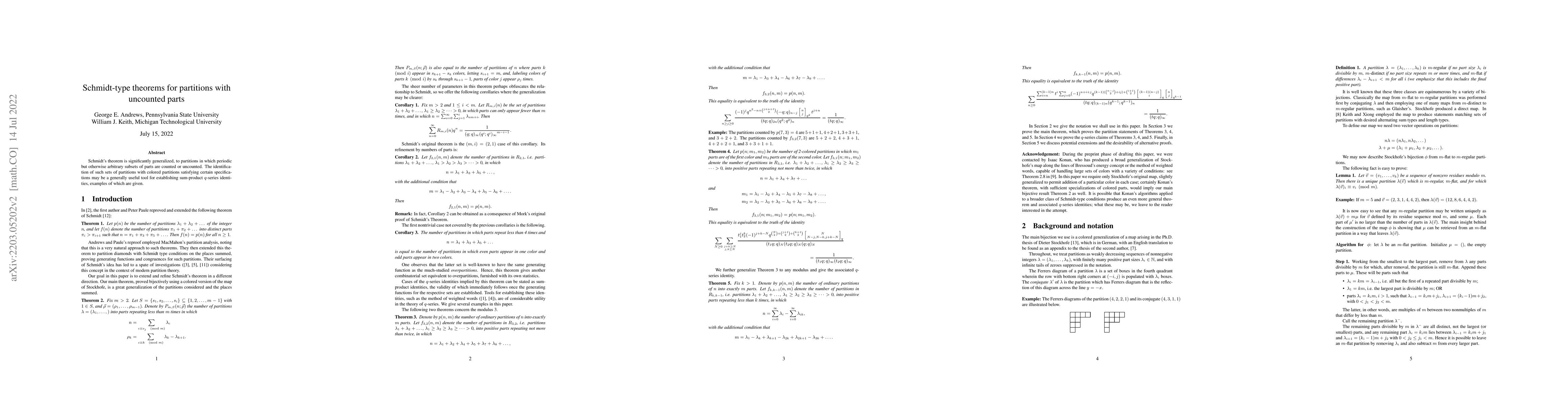 Thumbnail for Schmidt-type theorems for partitions with uncounted parts