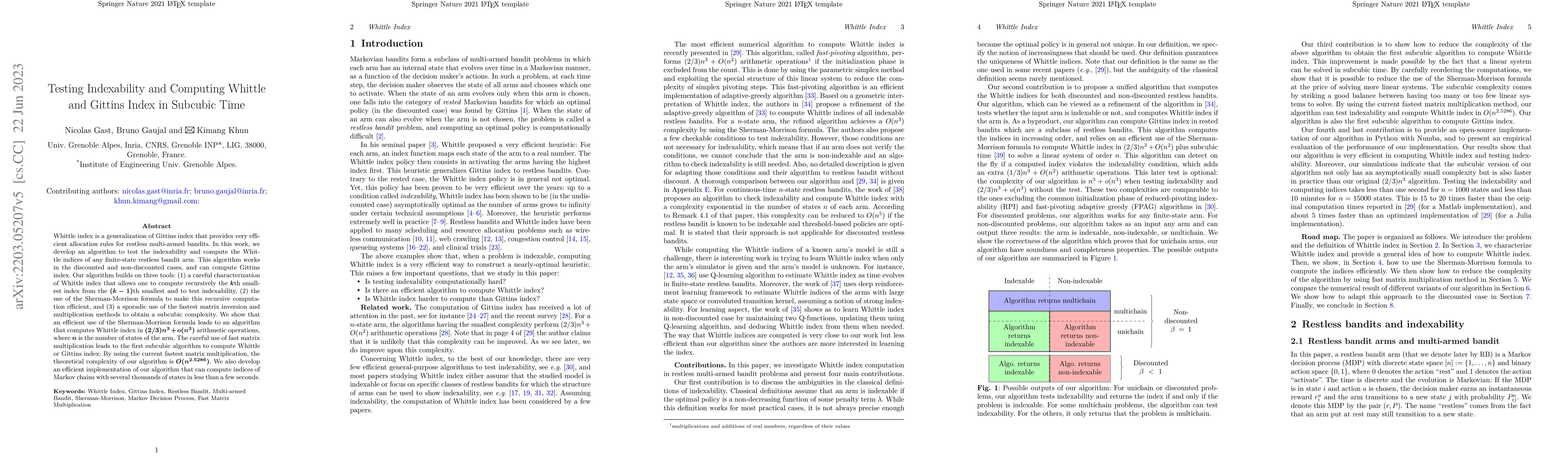 Thumbnail for Testing Indexability and Computing Whittle and Gittins Index in Subcubic
  Time