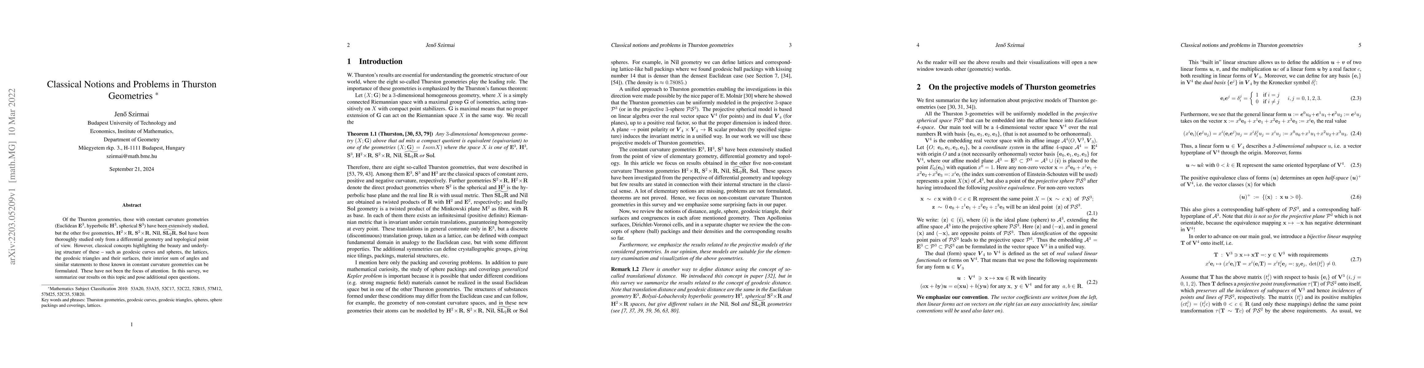 Thumbnail for Classical Notions and Problems in Thurston Geometries