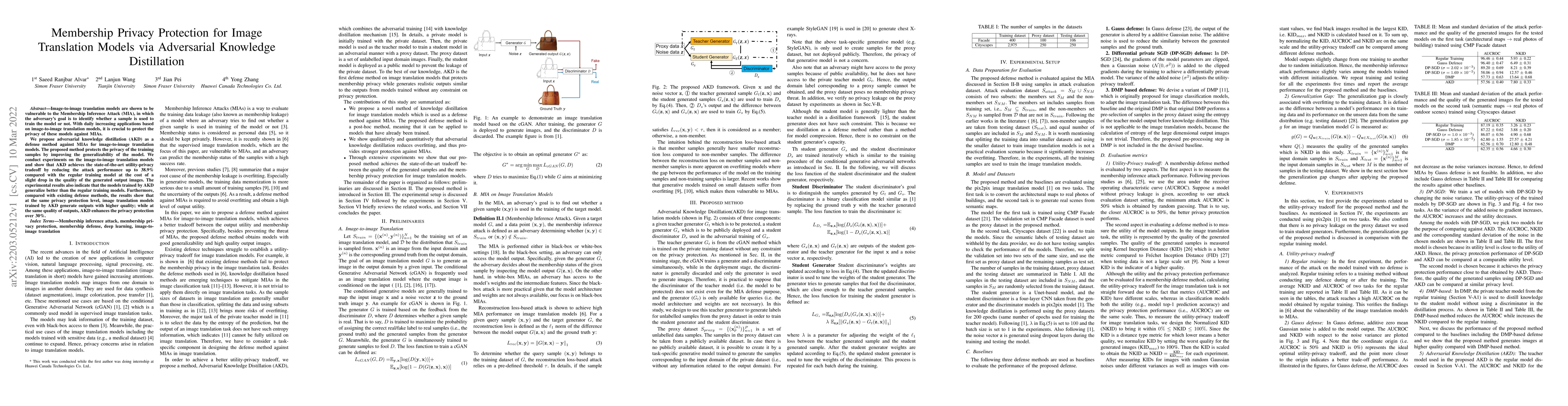 Thumbnail for Membership Privacy Protection for Image Translation Models via
  Adversarial Knowledge Distillation