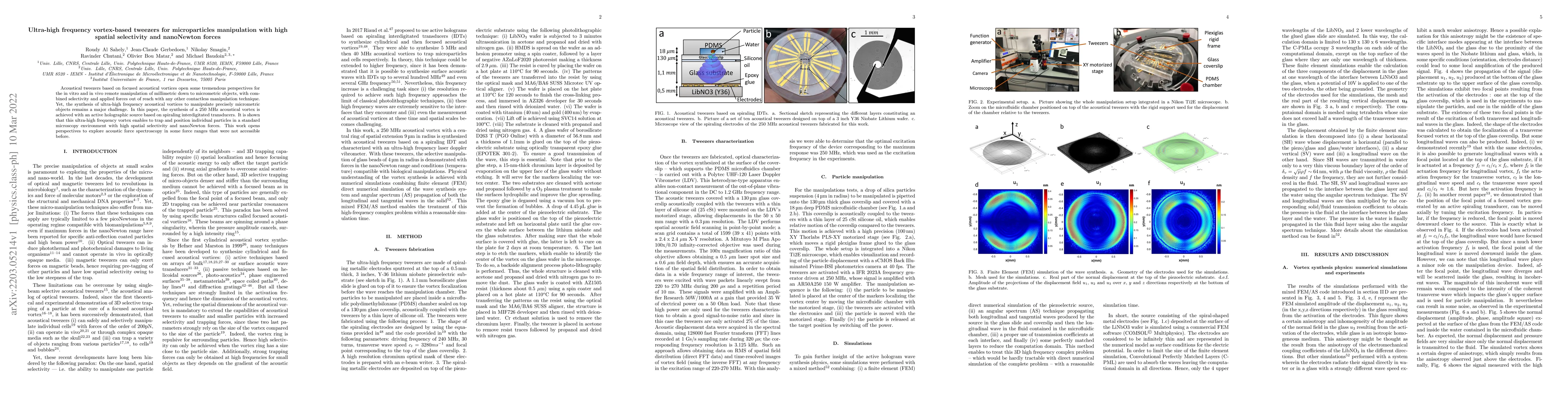Thumbnail for Ultra-high frequency vortex-based tweezers for microparticles
  manipulation with high spatial selectivity and nanoNewton forces