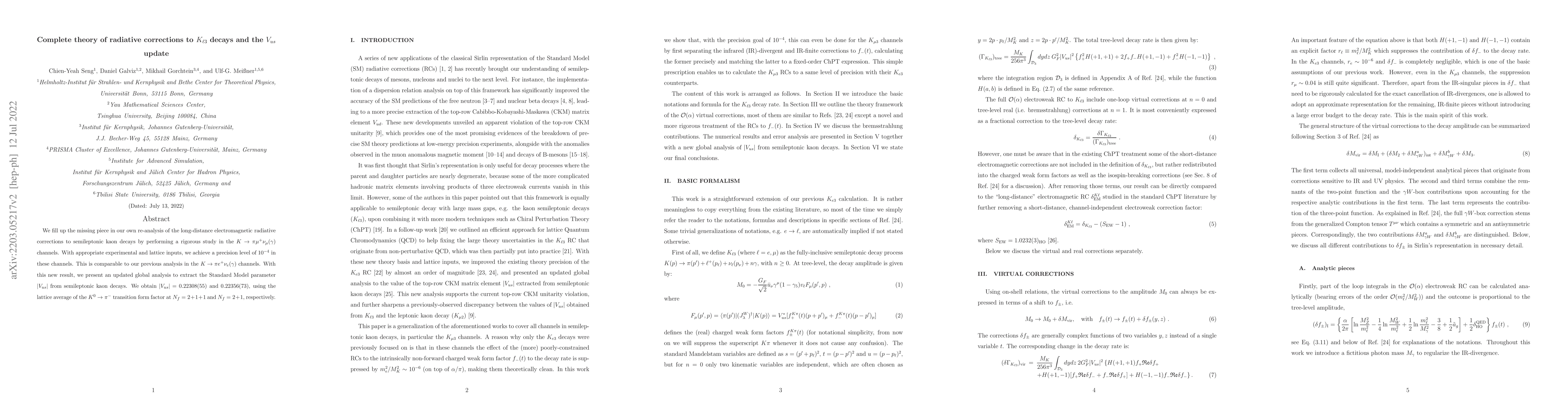 Thumbnail for Complete theory of radiative corrections to $K_{\ell 3}$ decays and the
  $V_{us}$ update
