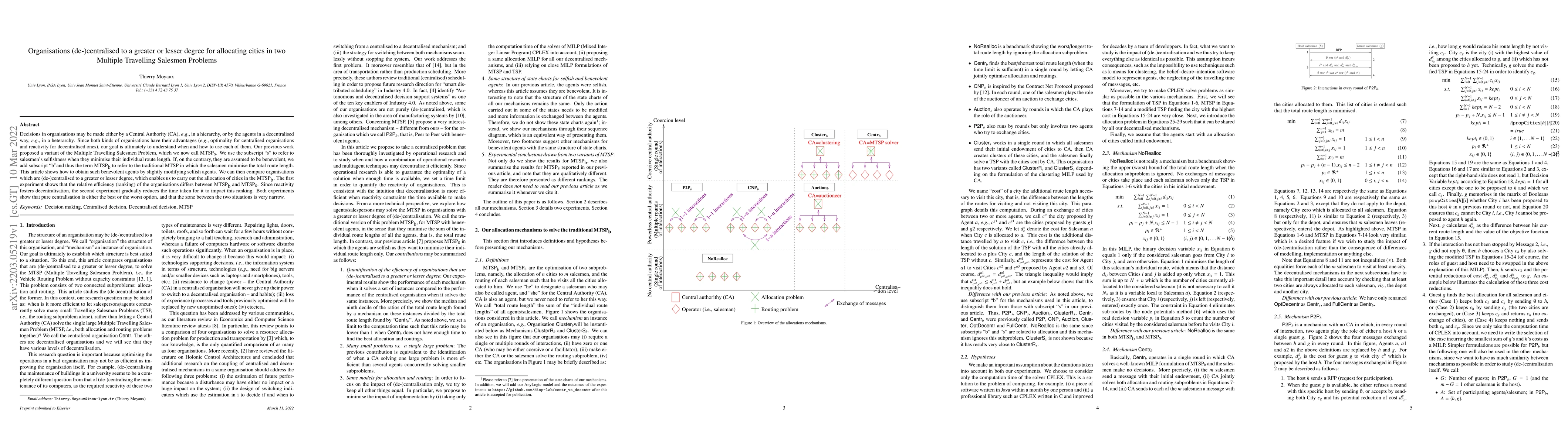 Thumbnail for Organisations (de-)centralised to a greater or lesser degree for
  allocating cities in two Multiple Travelling Salesmen Problems