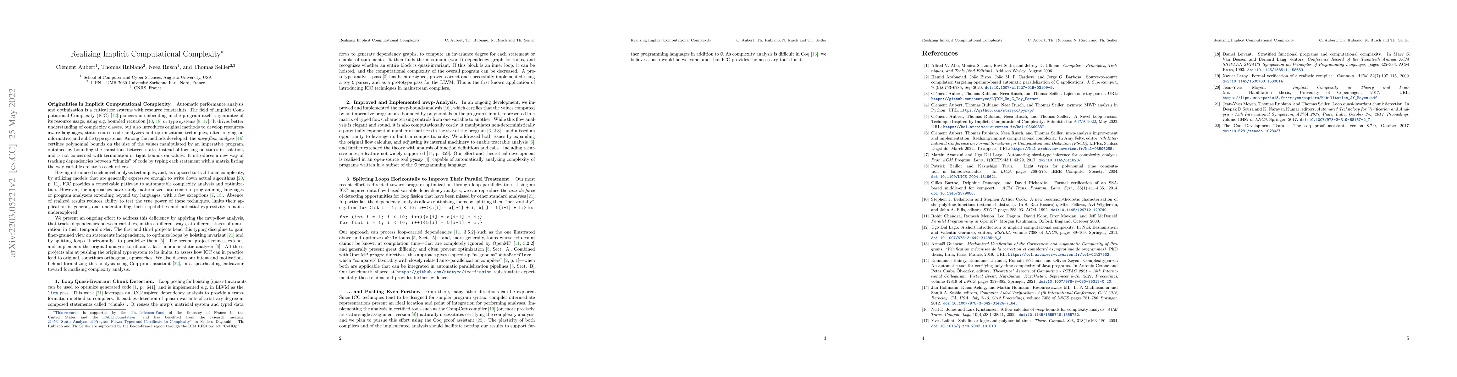 Thumbnail for Realizing Implicit Computational Complexity