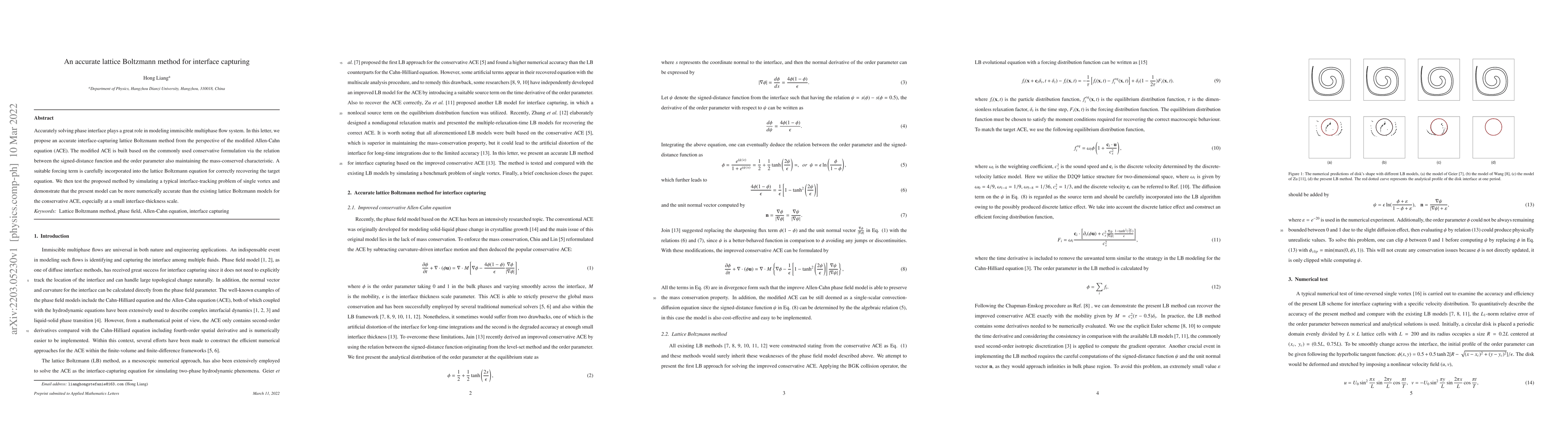 Thumbnail for An accurate lattice Boltzmann method for interface capturing