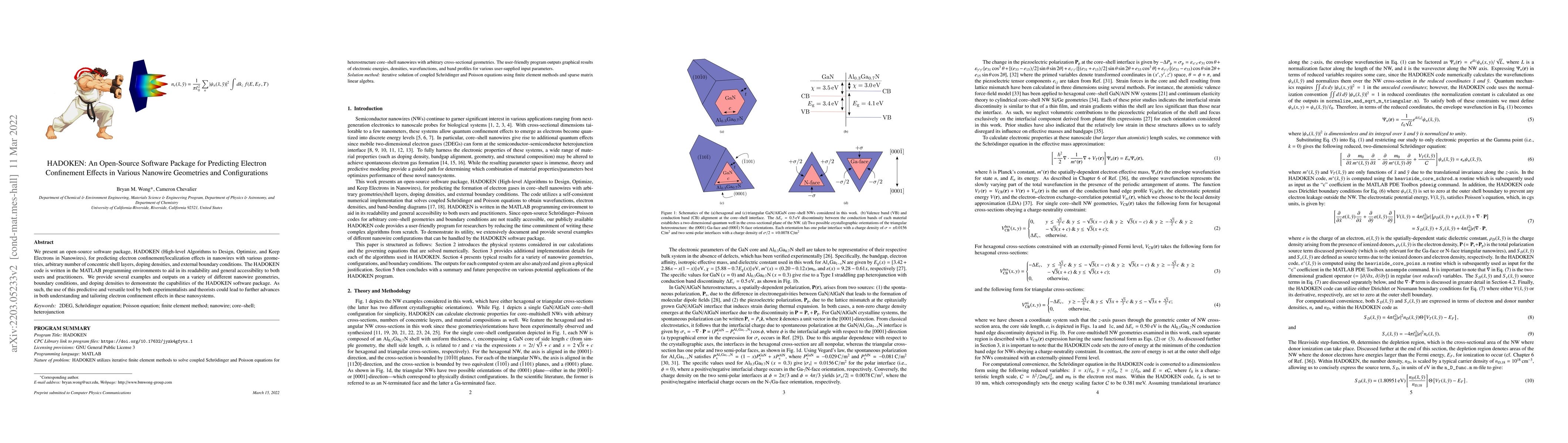 Thumbnail for HADOKEN: An Open-Source Software Package for Predicting Electron
  Confinement Effects in Various Nanowire Geometries and Configurations
