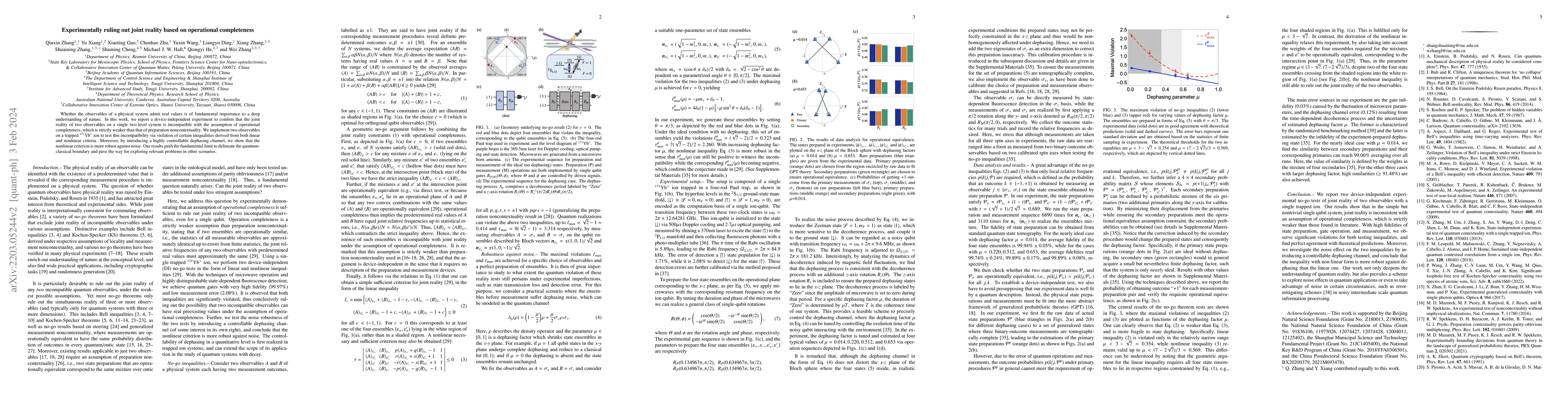 Thumbnail for Experimentally ruling out joint reality based on operational
  completeness