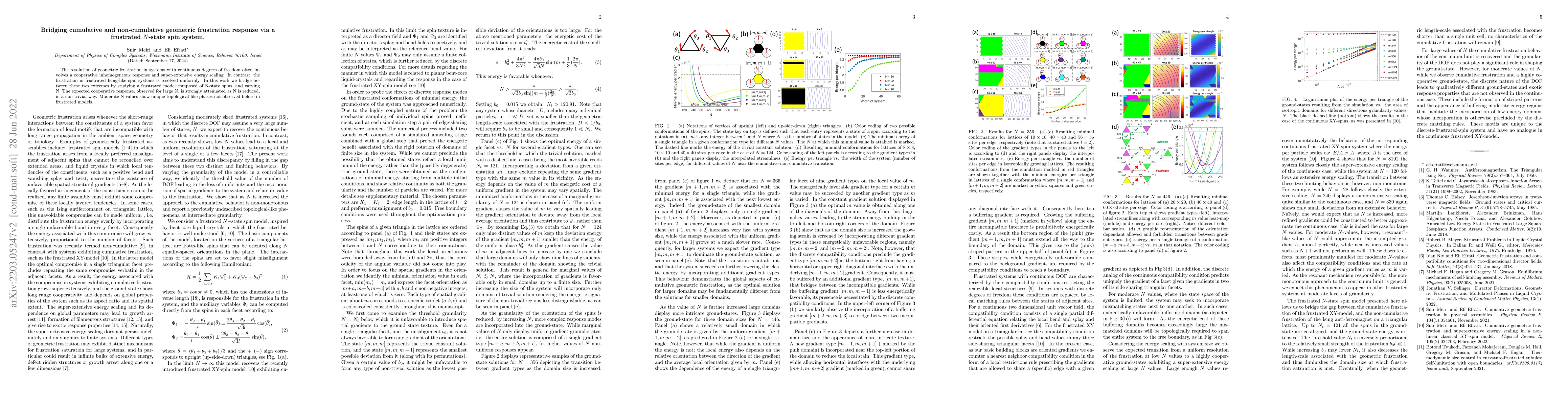Thumbnail for Bridging cumulative and non-cumulative geometric frustration response
  via a frustrated $N$-state spin system