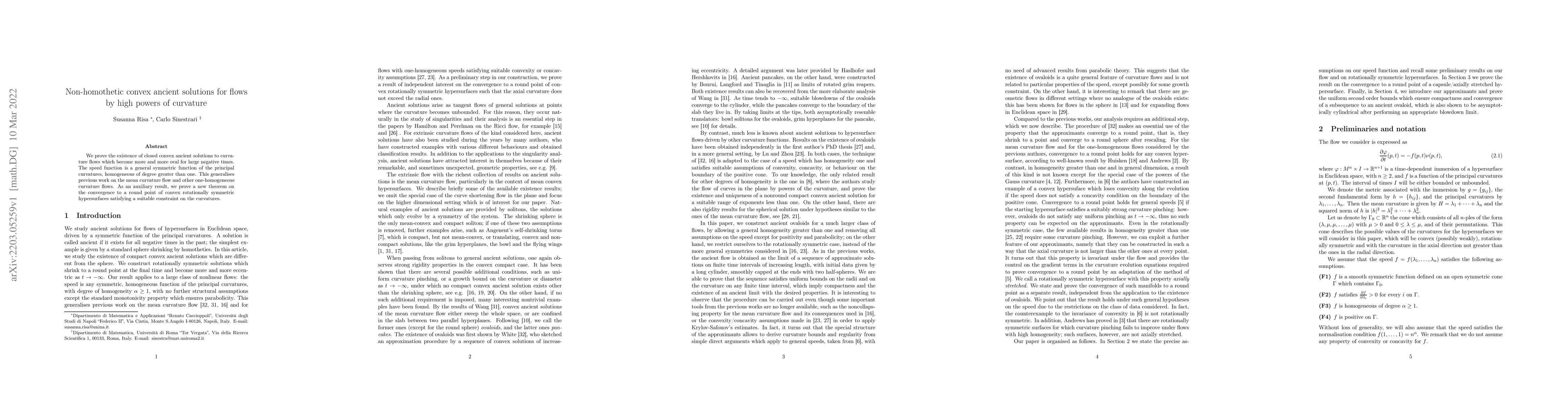 Thumbnail for Non-homothetic convex ancient solutions for flows by high powers of
  curvature