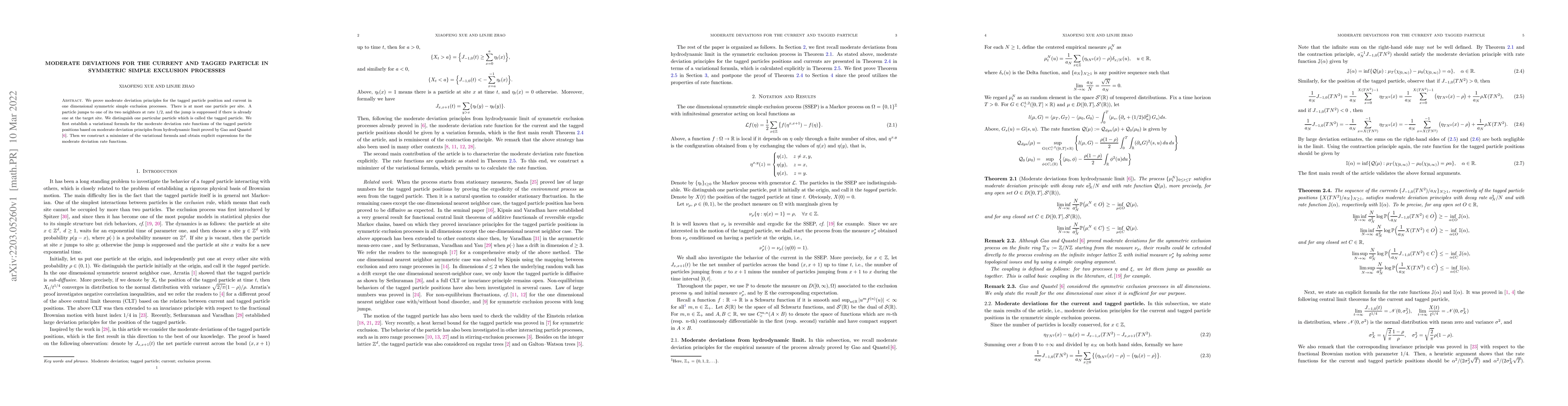 Thumbnail for Moderate Deviations for the current and Tagged Particle in Symmetric
  Simple Exclusion Processes