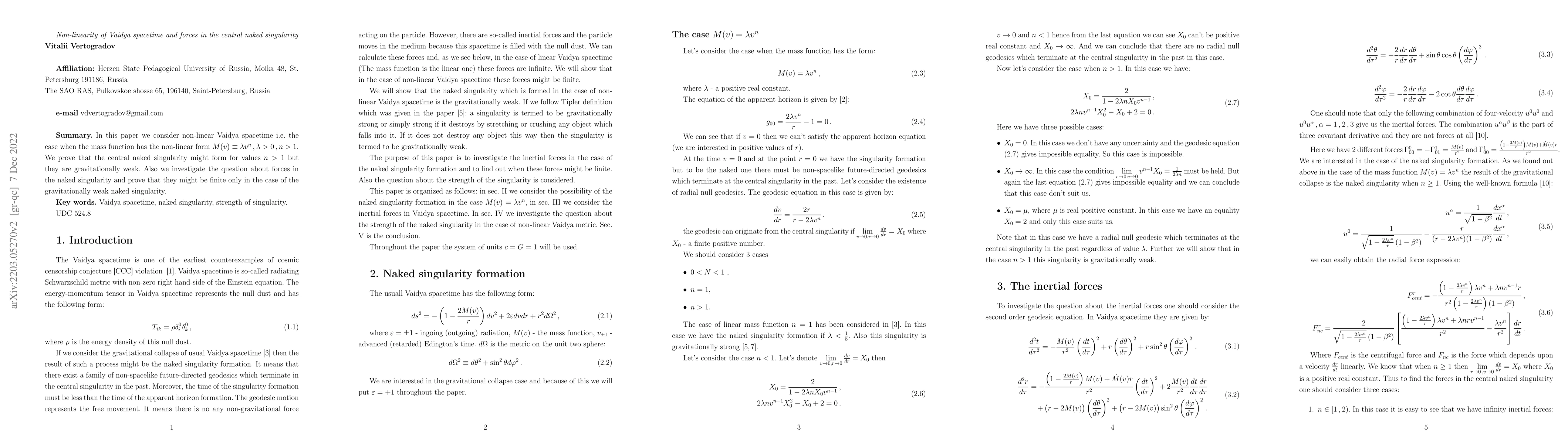 Thumbnail for Non-linearity of Vaidya spacetime and forces in the central naked
  singularity