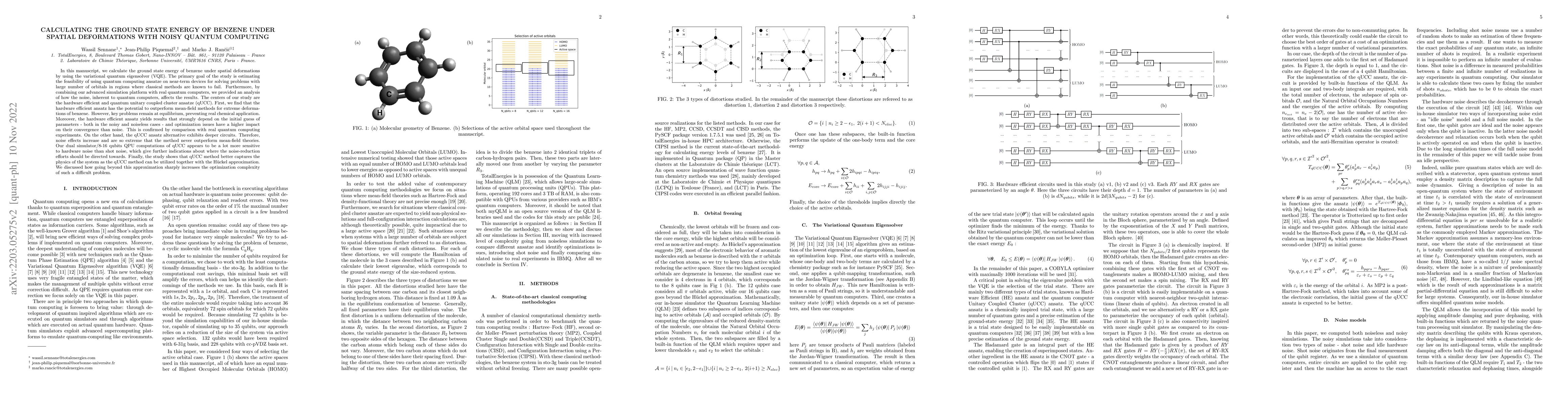 Thumbnail for Calculating the ground state energy of benzene under spatial
  deformations with noisy quantum computing