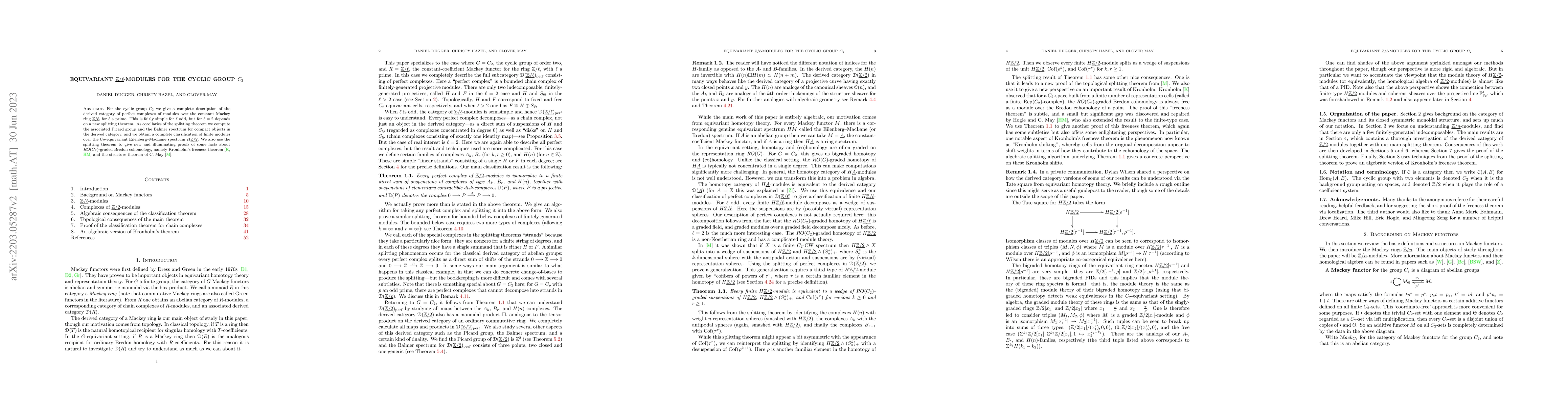 Thumbnail for Equivariant $\underline{\mathbb{Z}/\ell}$-modules for the cyclic group
  $C_2$
