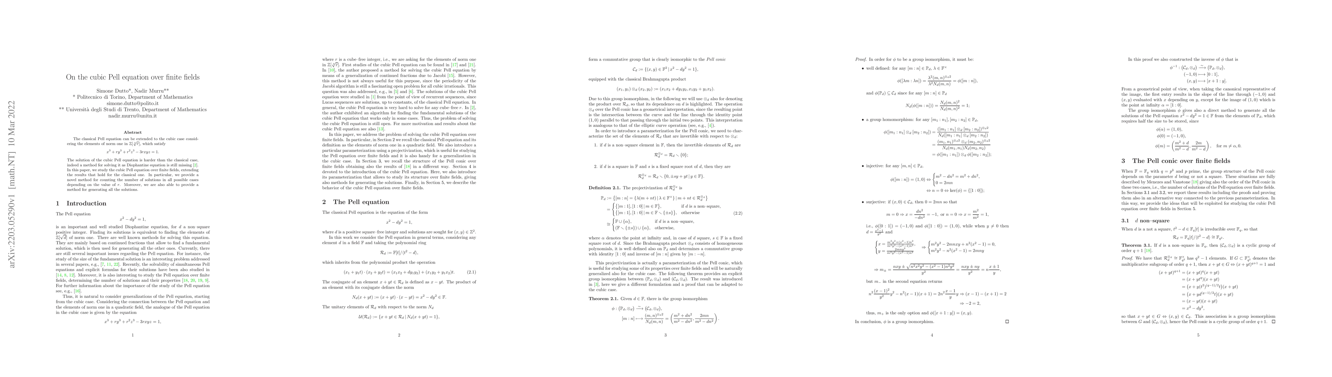 Thumbnail for On the cubic Pell equation over finite fields