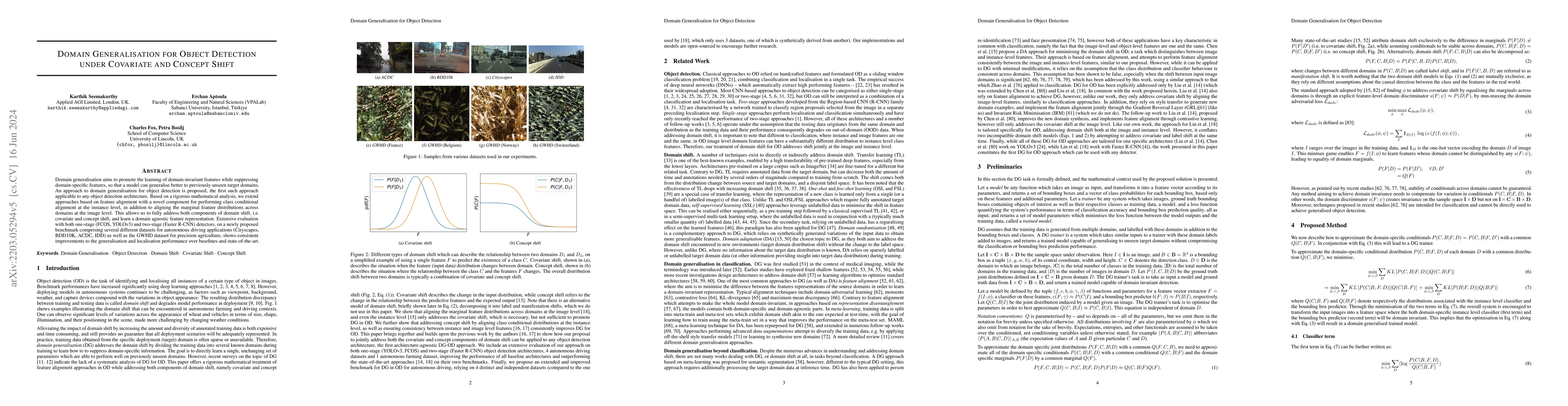 Thumbnail for Domain Generalisation for Object Detection under Covariate and Concept
  Shift