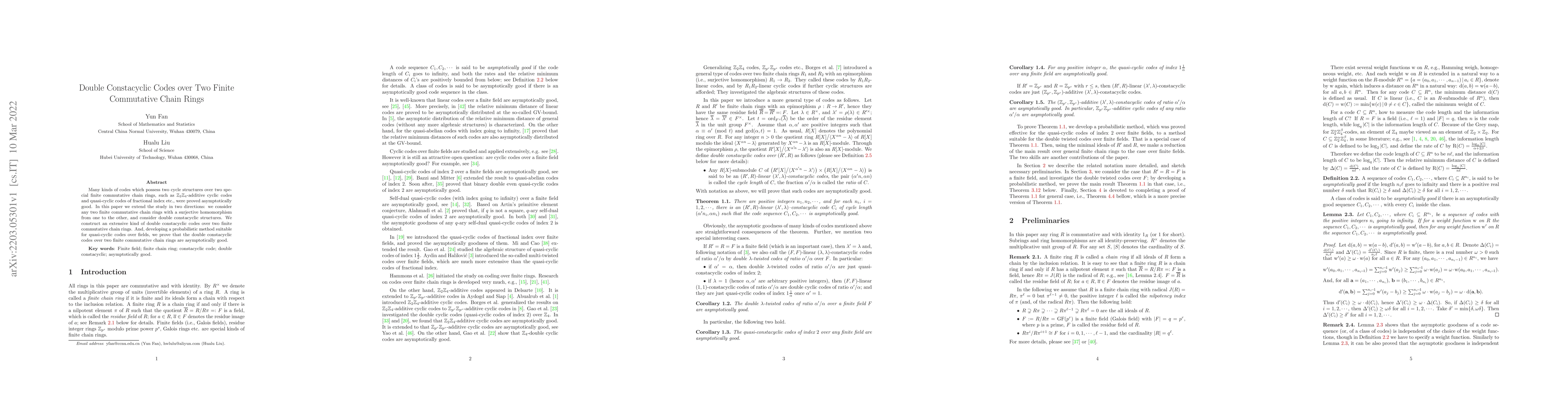 Thumbnail for Double Constacyclic Codes over Two Finite Commutative Chain Rings