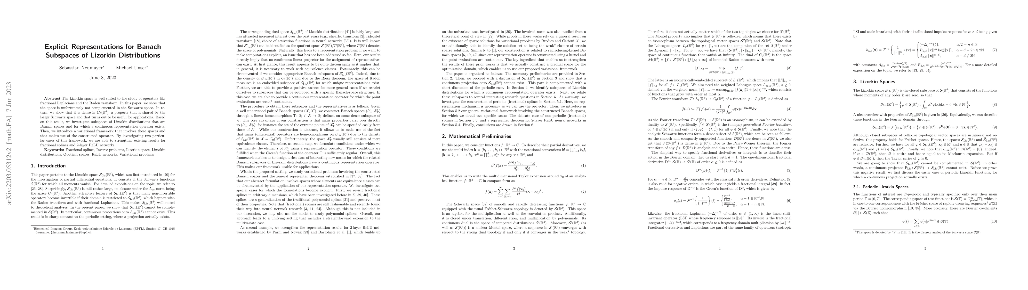 Thumbnail for Explicit representations for Banach subspaces of Lizorkin distributions