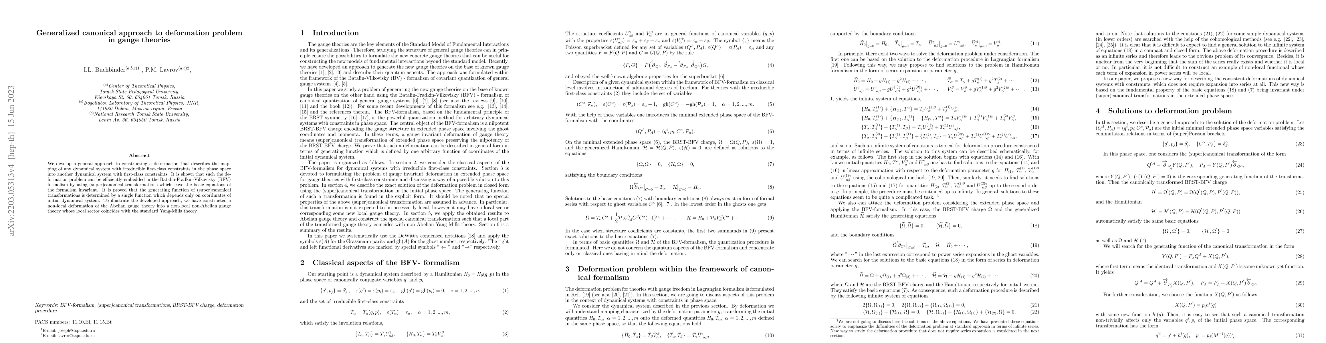 Thumbnail for Generalized canonical approach to deformation problem in gauge theories
