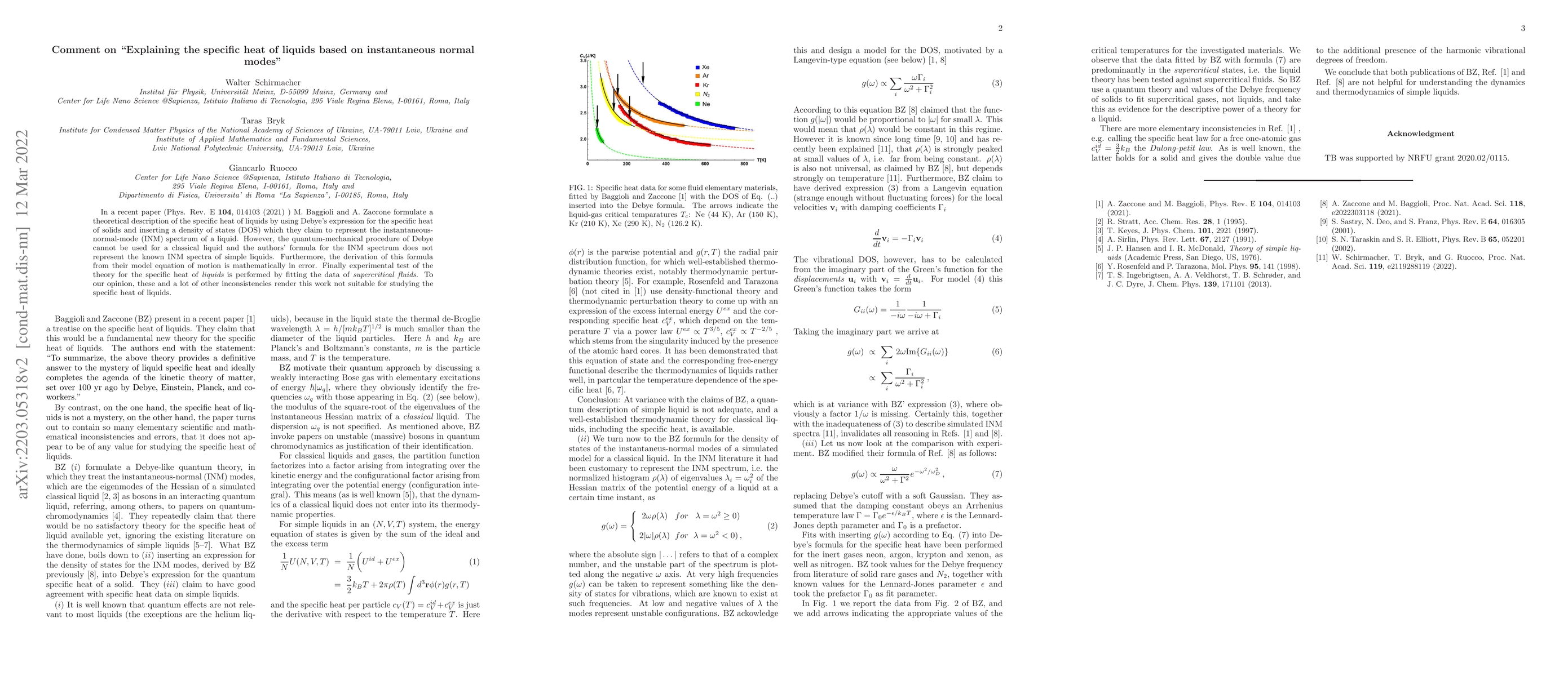 Thumbnail for Comment on "Explaining the specific heat of liquids based on
  instantaneous normal modes"