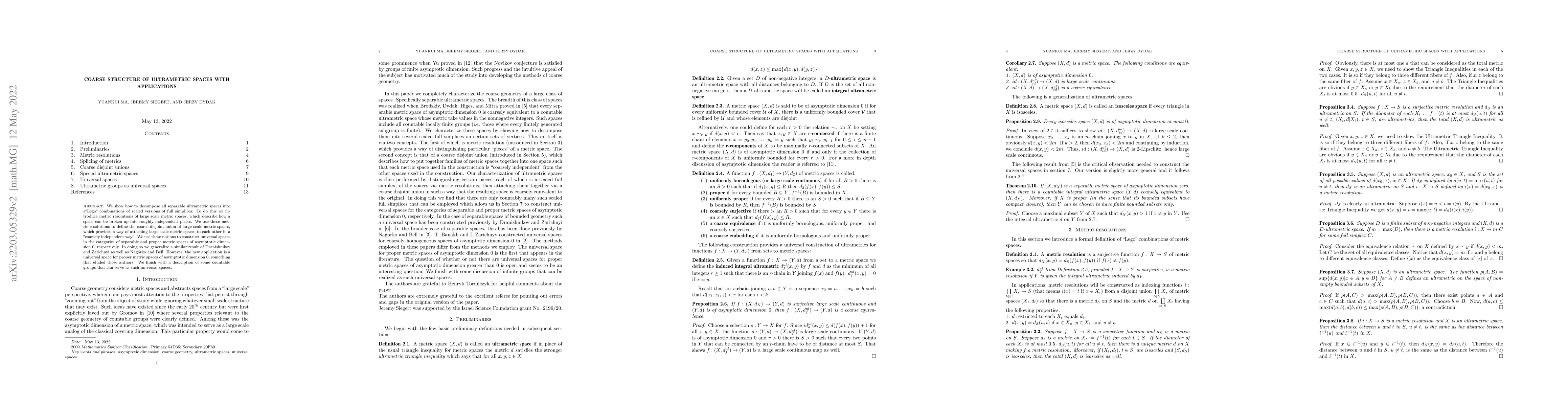 Thumbnail for Coarse structure of ultrametric spaces with applications