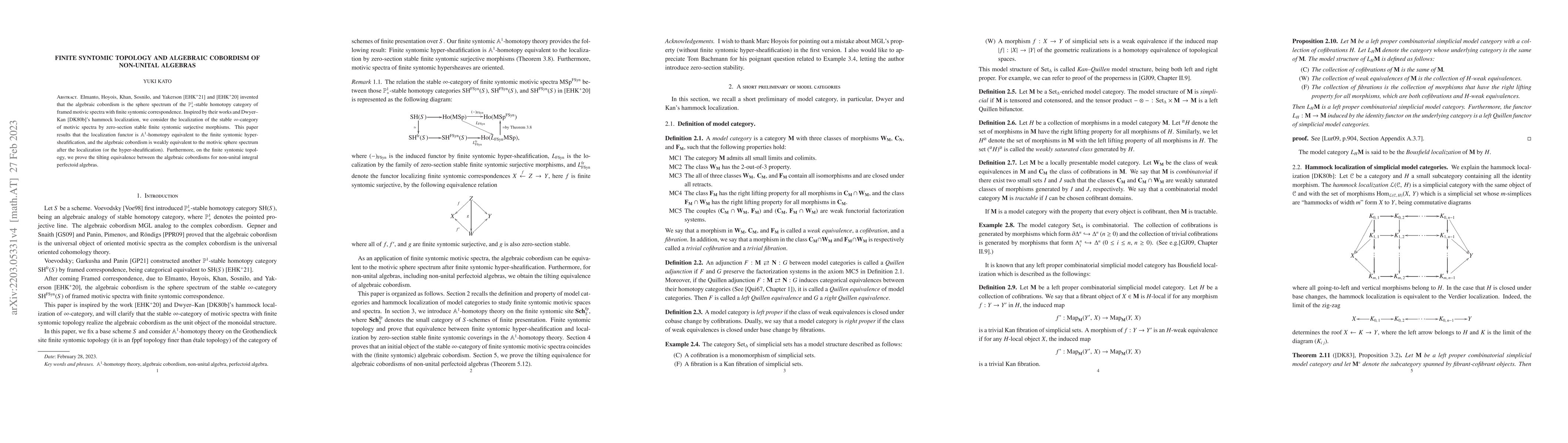 Thumbnail for Finite syntomic topology and algebraic cobordism of non-unital algebras
