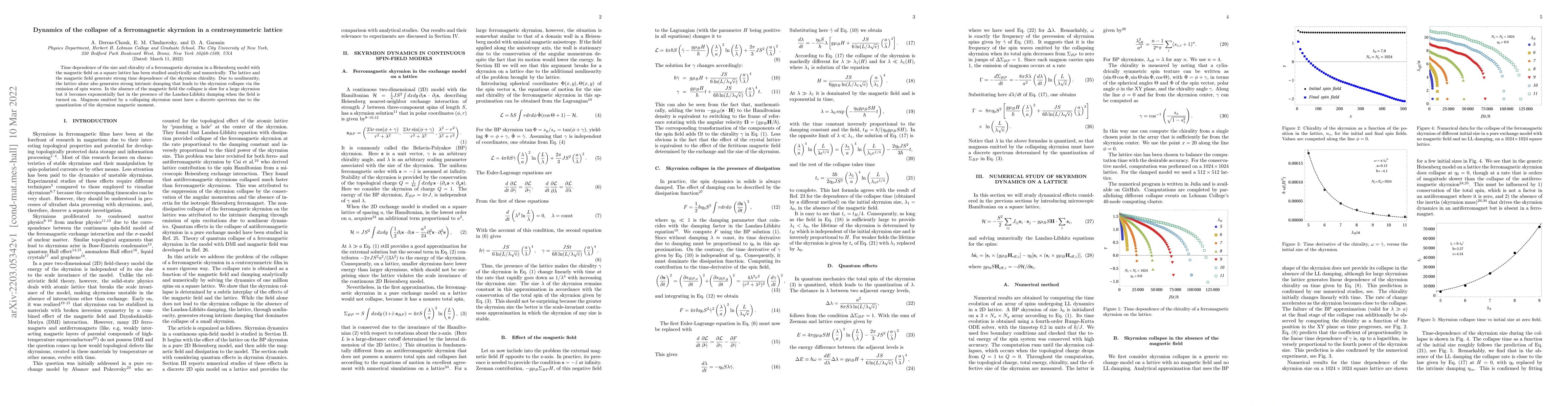 Thumbnail for Dynamics of the collapse of a ferromagnetic skyrmion in a
  centrosymmetric lattice