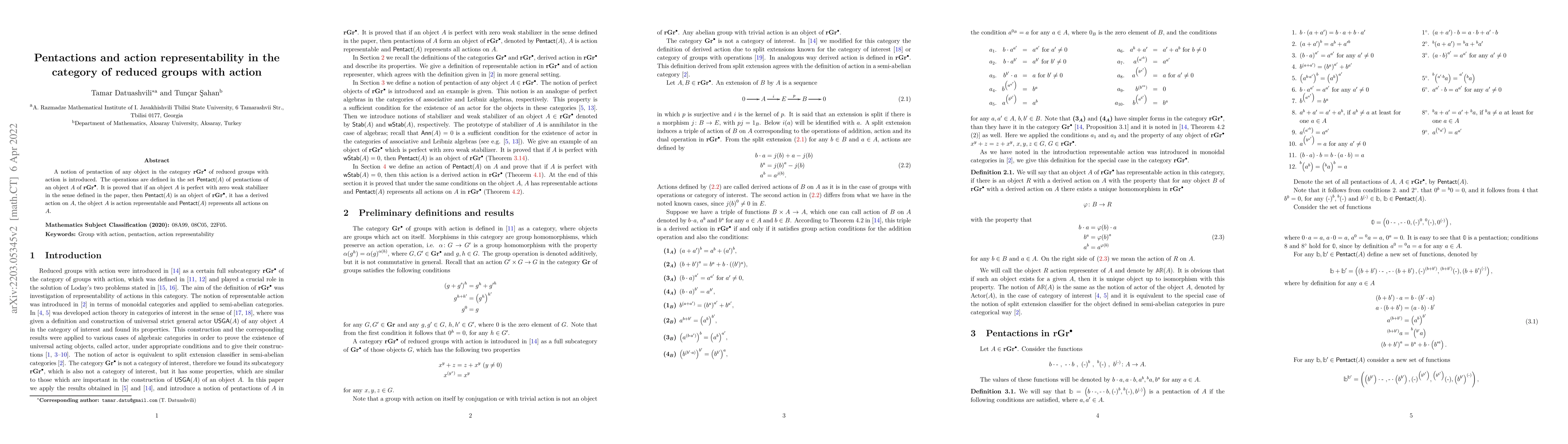 Thumbnail for Pentactions and action representability in the category of reduced
  groups with action
