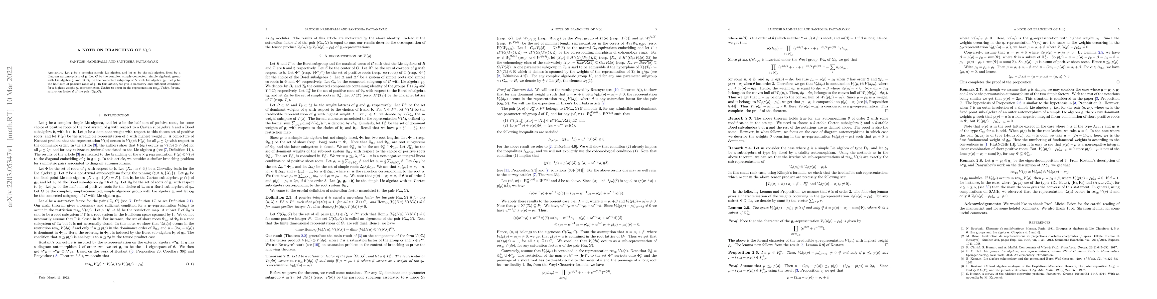Thumbnail for A note on branching of $V(\rho)$