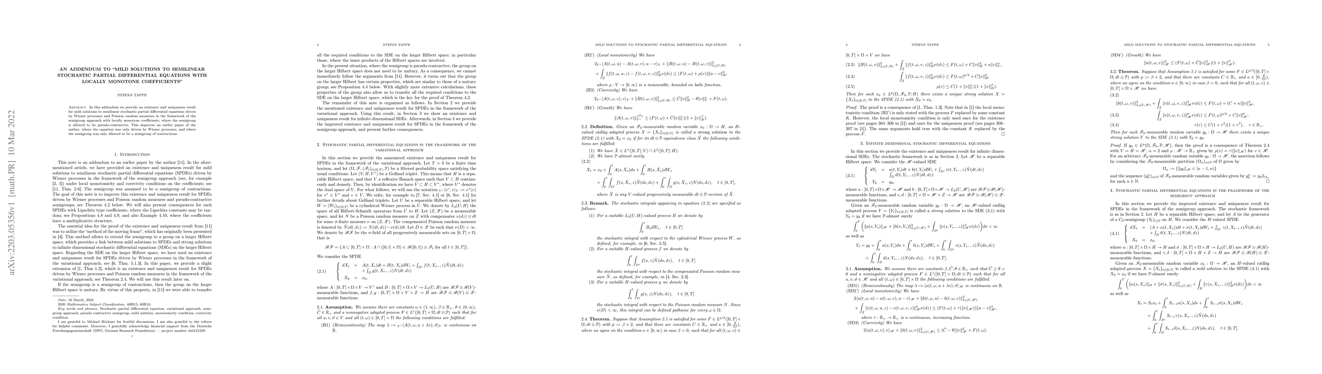 Thumbnail for An addendum to "Mild solutions to semilinear stochastic partial
  differential equations with locally monotone coefficients"