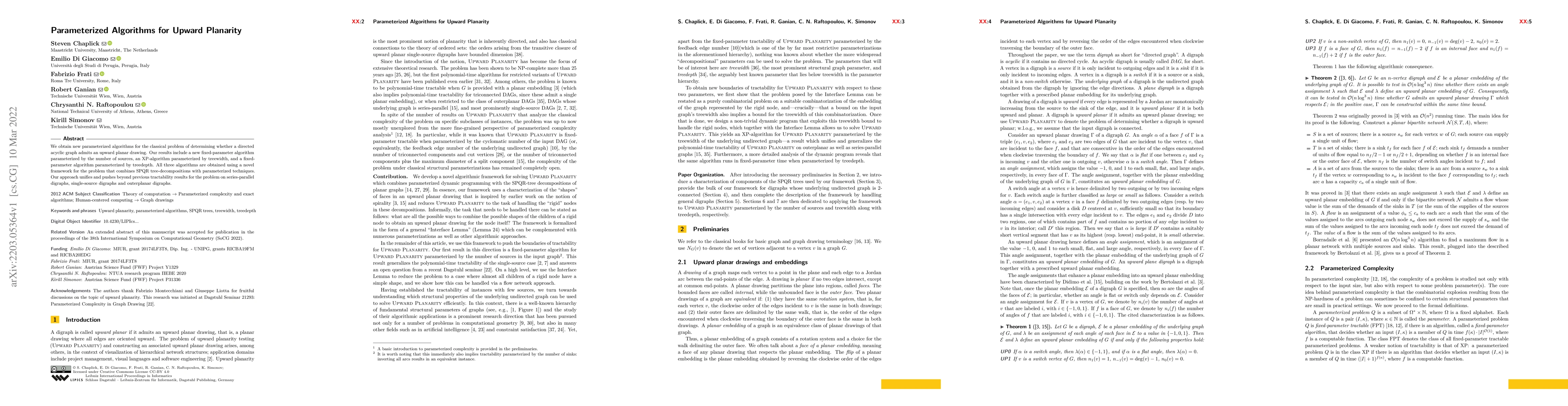 Thumbnail for Parameterized Algorithms for Upward Planarity