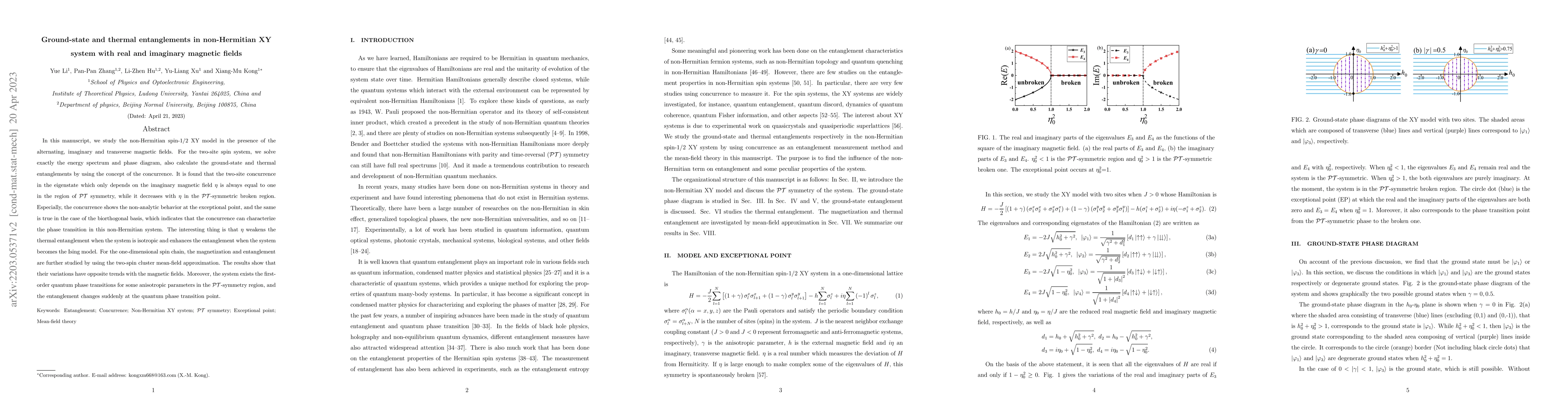 Thumbnail for Ground-state and thermal entanglements in a non-Hermitian XY system with
  real and imaginary magnetic fields