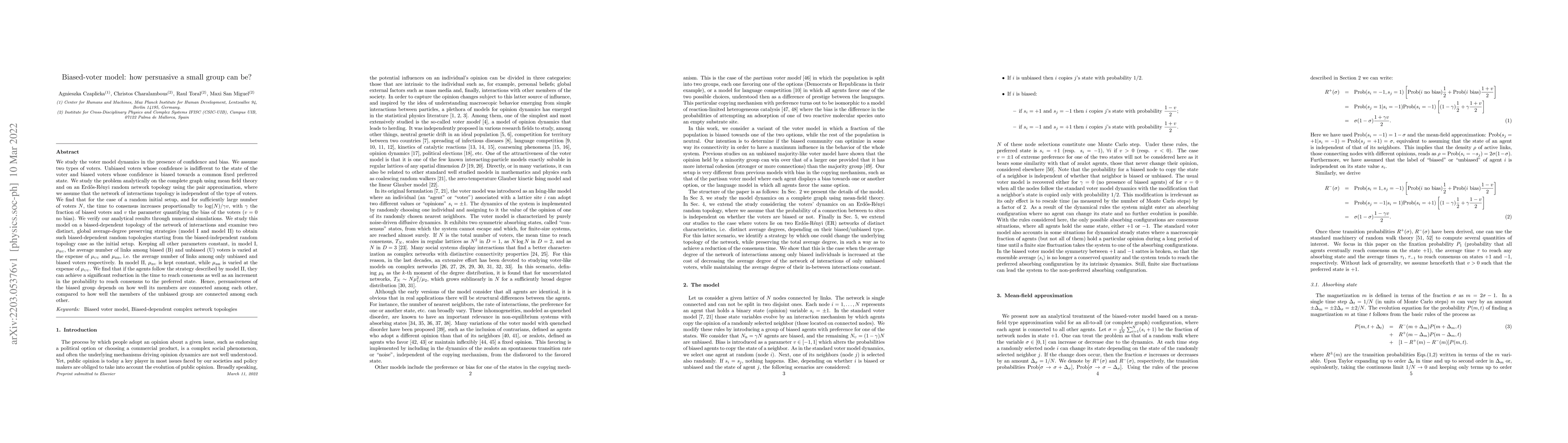 Thumbnail for Biased-voter model: how persuasive a small group can be?