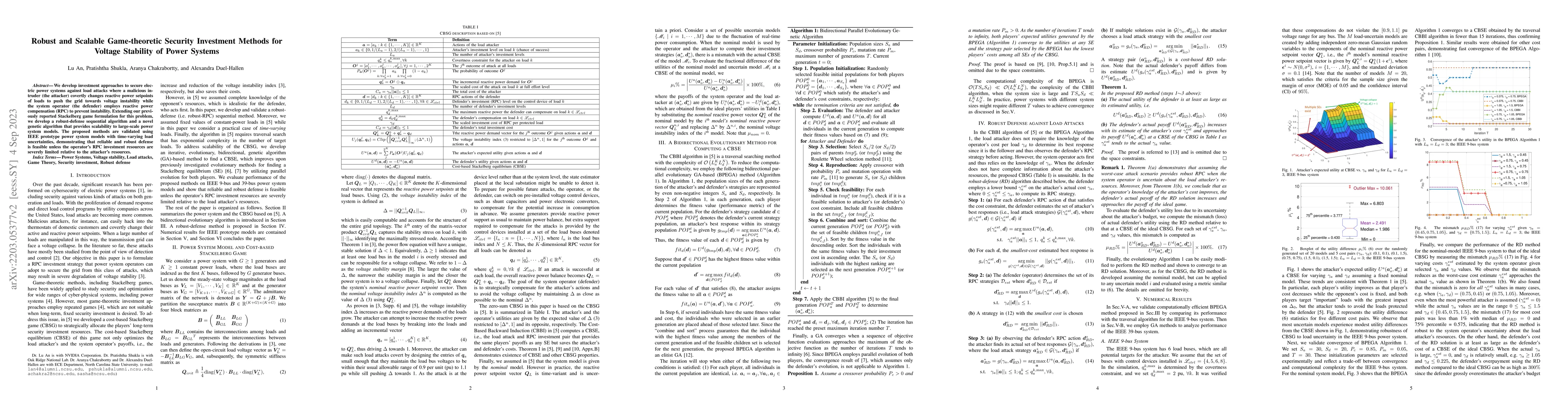 Thumbnail for Robust and Scalable Game-theoretic Security Investment Methods for
  Voltage Stability of Power Systems