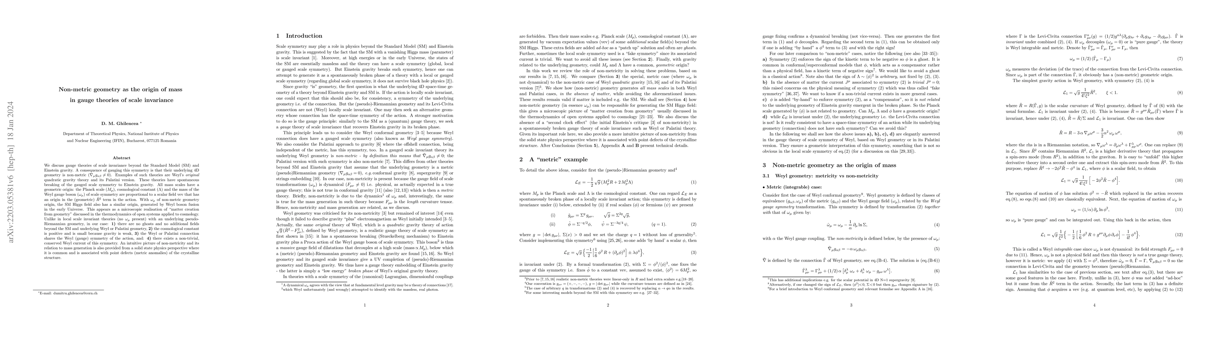 Thumbnail for Non-metric geometry as the origin of mass in gauge theories of scale
  invariance