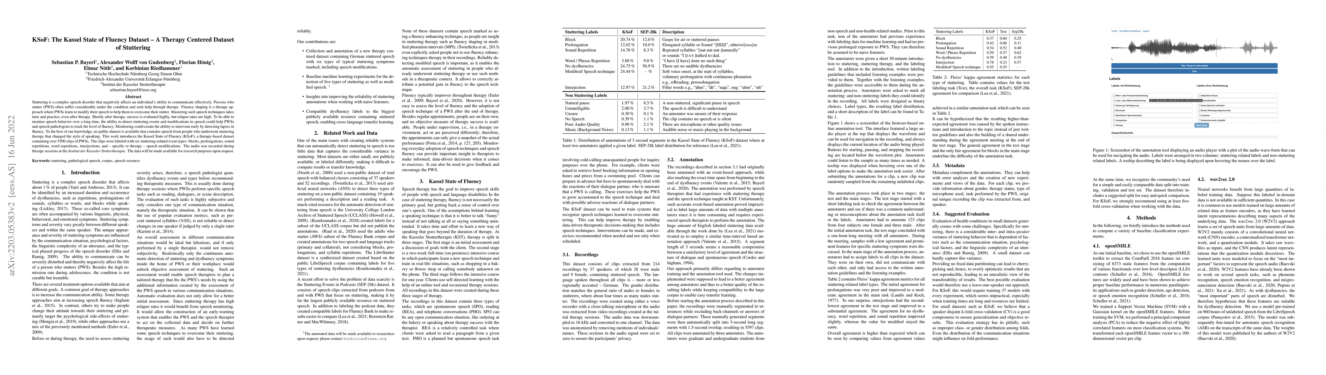 Thumbnail for KSoF: The Kassel State of Fluency Dataset -- A Therapy Centered Dataset
  of Stuttering