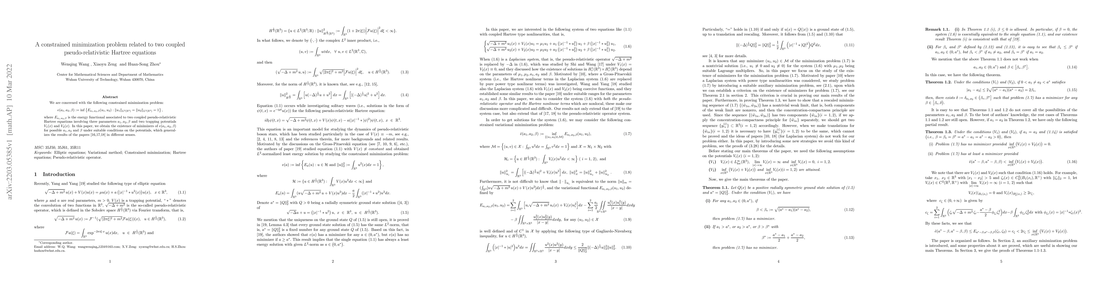 Thumbnail for A constrained minimization problem related to two coupled
  pseudo-relativistic Hartree equations
