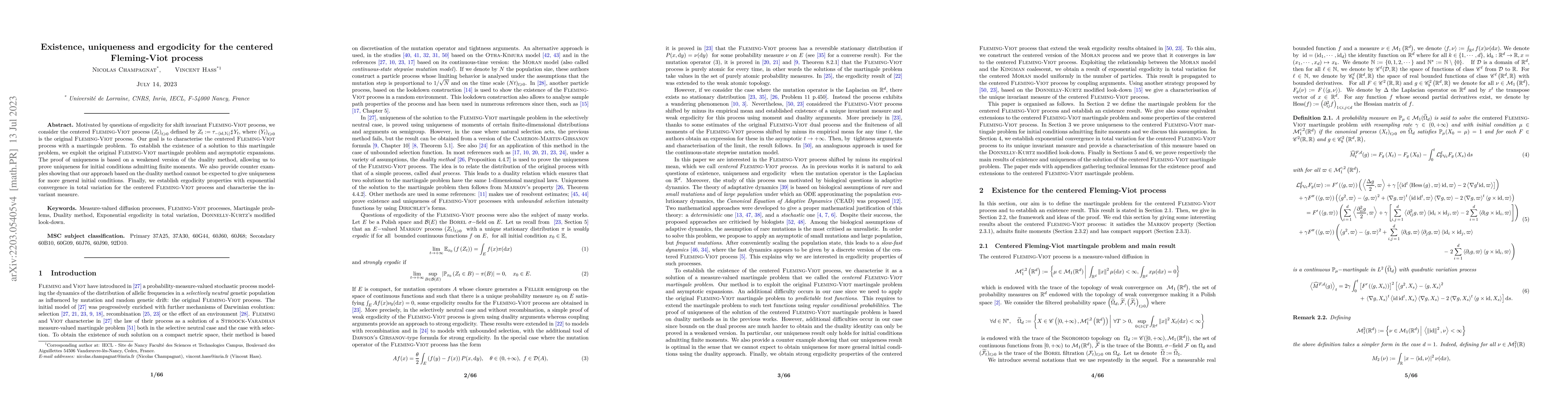 Thumbnail for Existence, uniqueness and ergodicity for the centered Fleming-Viot
  process