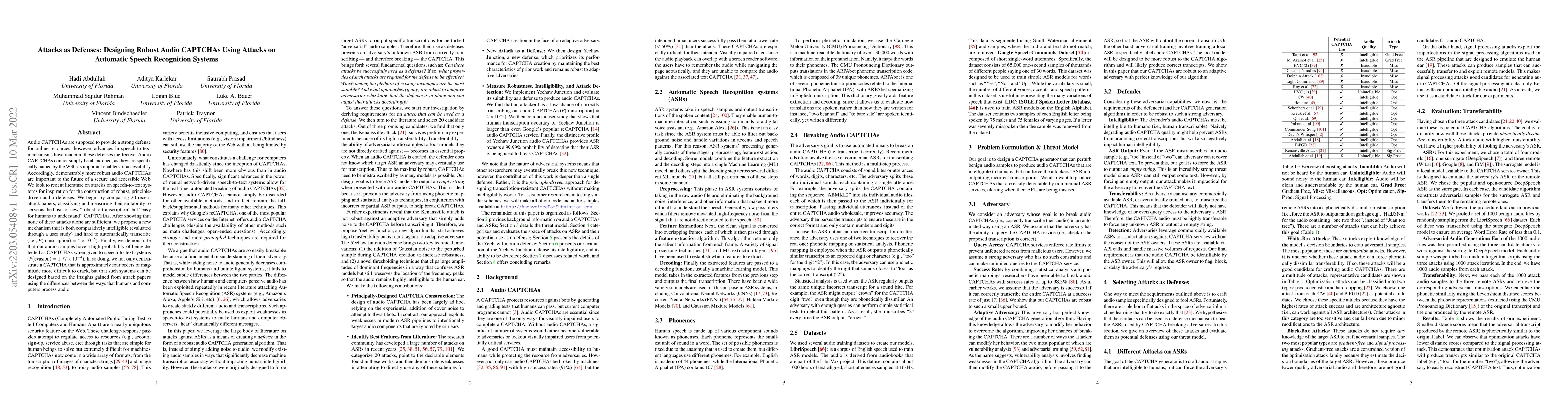 Thumbnail for Attacks as Defenses: Designing Robust Audio CAPTCHAs Using Attacks on
  Automatic Speech Recognition Systems