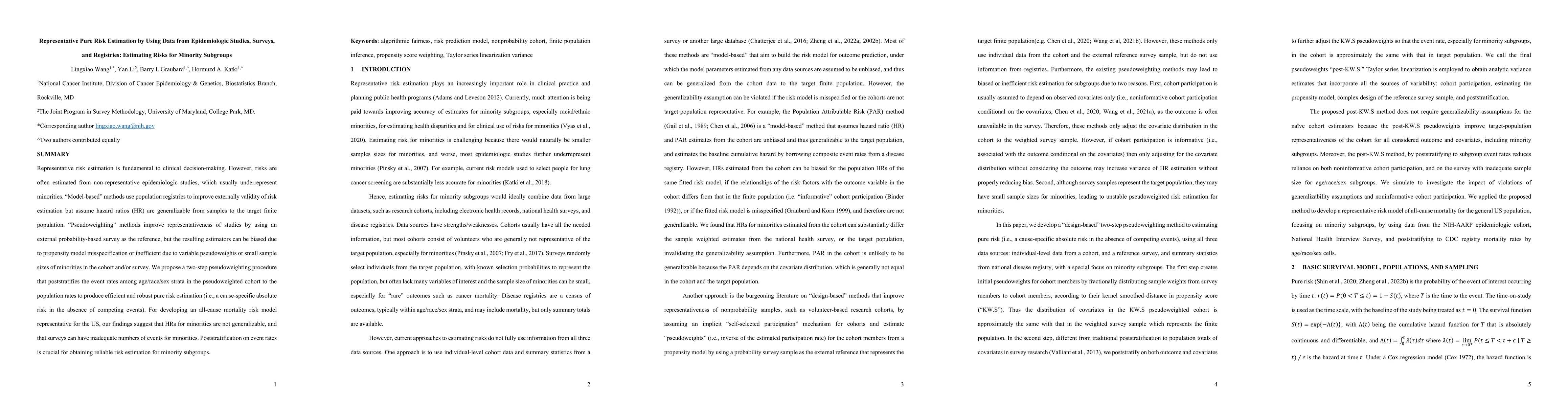 Thumbnail for Representative Pure Risk Estimation by Using Data from Epidemiologic
  Studies, Surveys, and Registries: Estimating Risks for Minority Subgroups